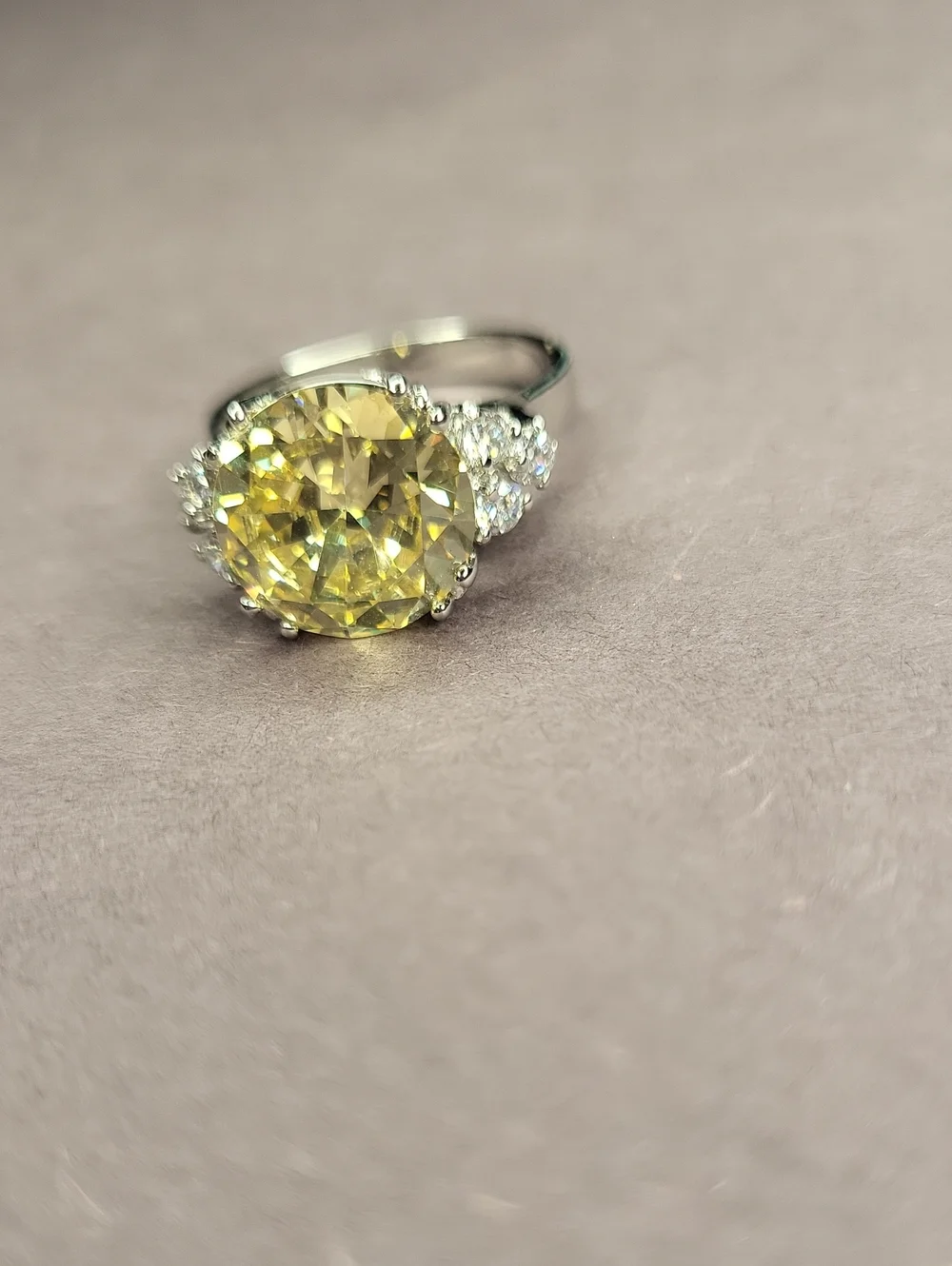 Yellow Round-Cut Halo Ring with Side Stones